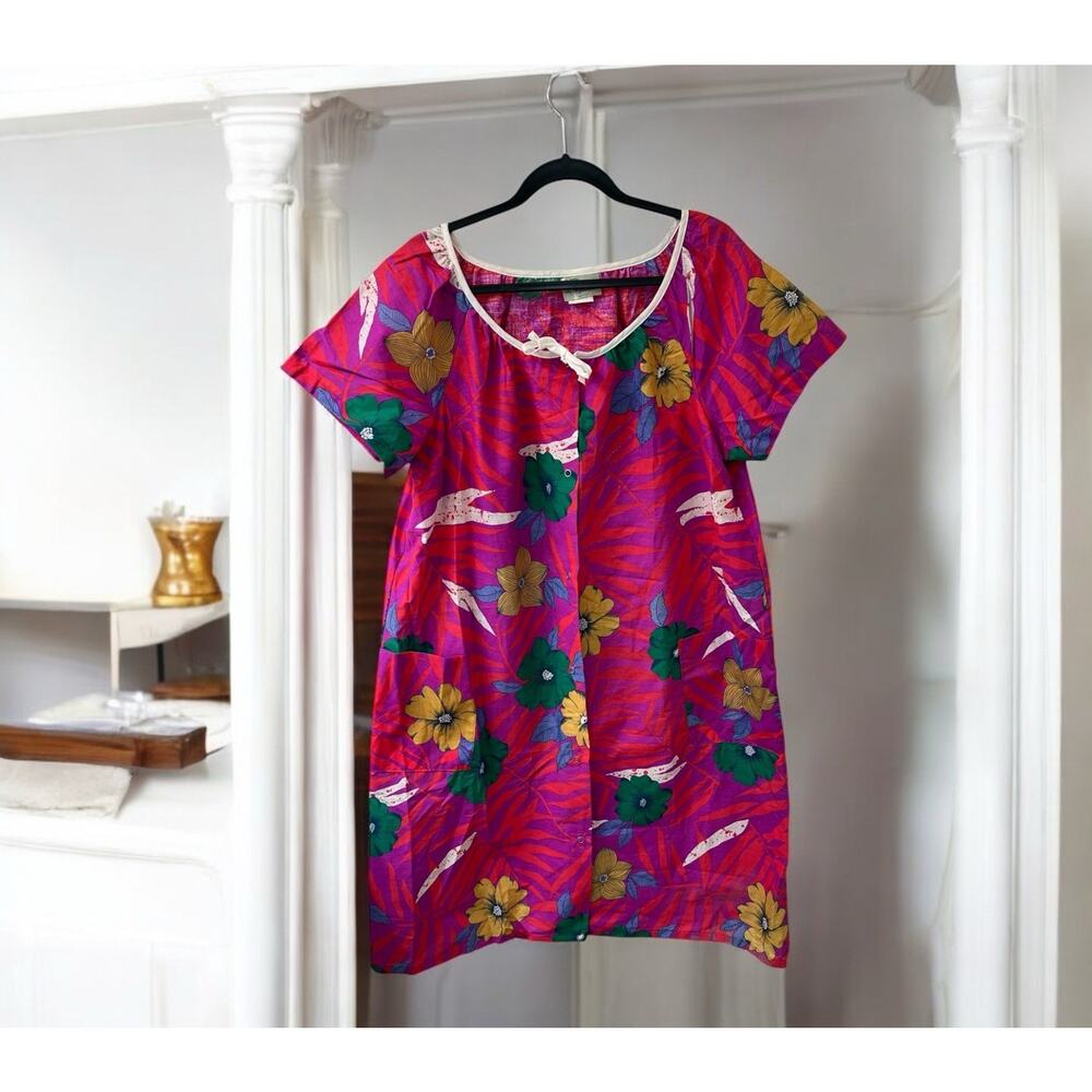 Hedy Lin Casuals Snap Up Short Sleeve House Dress Floral colorful‎ SIZE XL USA